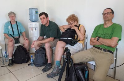 After lunch, we took vans over to the airport at Puerto Jimnez, where everyone took a break in the small waiting room: Leigh, Derek, Fran, Jody