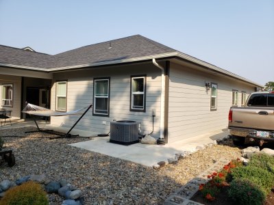 Looking at the northeast corner and north side of the house