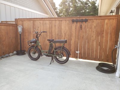 Pepper's motorized bike, that he rides around their neighborhood
Notice his parking meter, on the left.