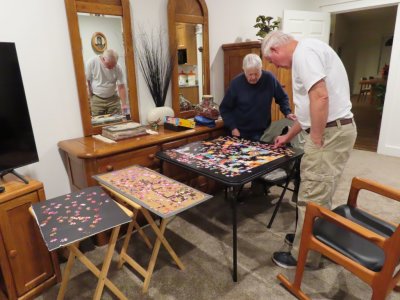 On Tuesday, Mary and I took off on our own to do some birding and walk up (and back down) Sweet Creek Trail to see its waterfalls. But when we got back, there was more puzzle work to be done.