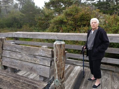 Jackie, on the lagoon boardwalk near the Siltcoos River