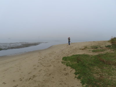 We stopped by the river one last time on the way out of town; the fog was thick.