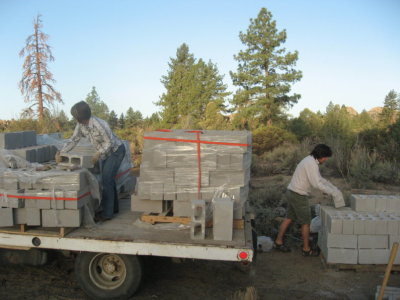 Jeanette helping to unload the block too 5/27