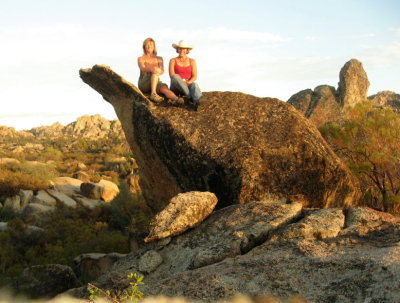 Lora & J on a funny rock - looks like a brontosaurus
