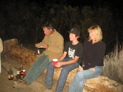 Mark, Andre & Lora on the log (what's that at Mark's feet??)