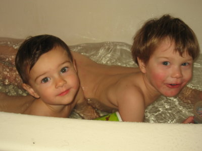 Bath time for Corrina and Dylan