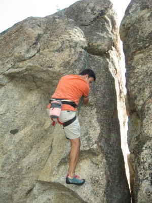 Alejandro scampering up the arete