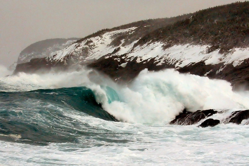 A huge wave breaking at Pouch Cove