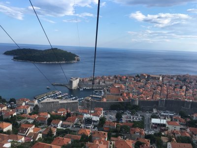 Taking the cable car to the top of the mountain in Dubrovnik