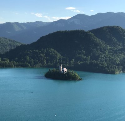 Looking down on Lake Bled from the castle