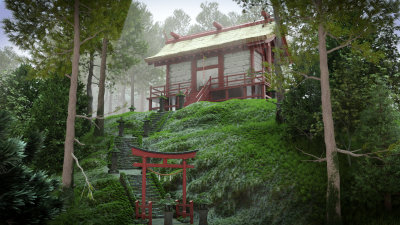 old Shinto shrine scene