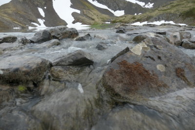 Glacial water starts its journey down from Crow Pass