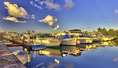 Sunrise shot of boats in a Dock at Deerfield Beach
