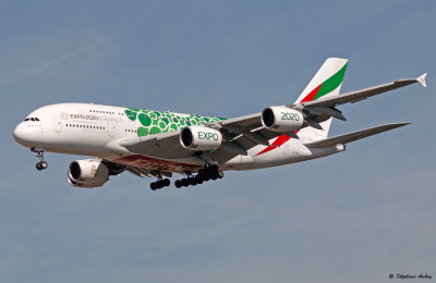 A6-EEZ Airbus A380-861 Emirates Expo 2020 Green
