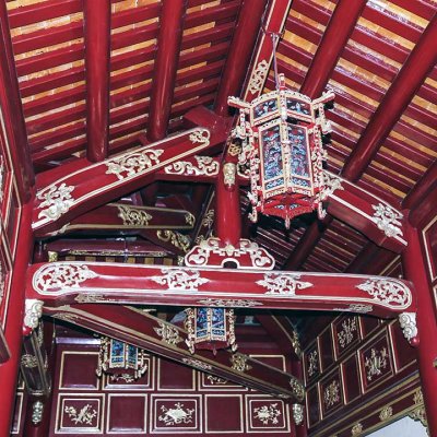 Red wood paneling at Hue Imperial City