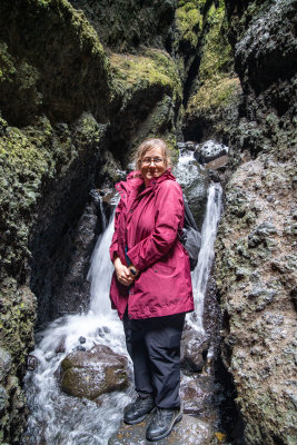 Dana in the Raudfeldsgja Gorge Waterfall
