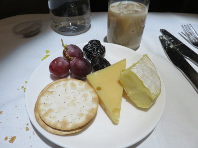 Qantas business class cheese plate Jakarta to Sydney