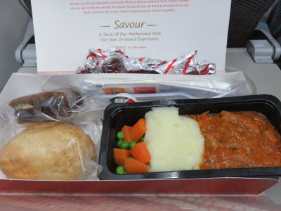 Kenya Airways lunch in Economy class Johannesburg to Nairobi