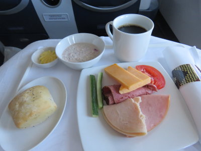 South African Airways breakfast in business class
