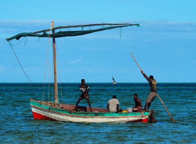 Young Men Working a Dhow, Mozambique