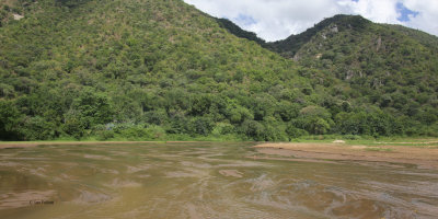 River emerging from the rift valley escarpment