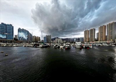 Sudden storm squall dumps heavy rain over the Typhoon Shelter