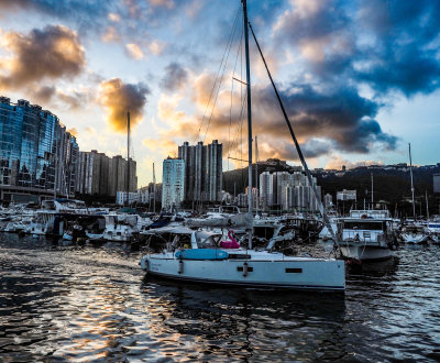 Returning at Sunset, Aberdeen Typhoon Shelter, Hong Kong