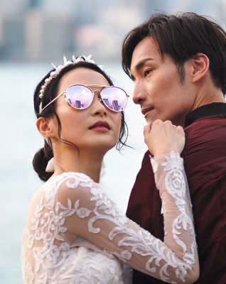 Wedding gown fashion photo shoot, Victoria Harbour, Hong Kong Island