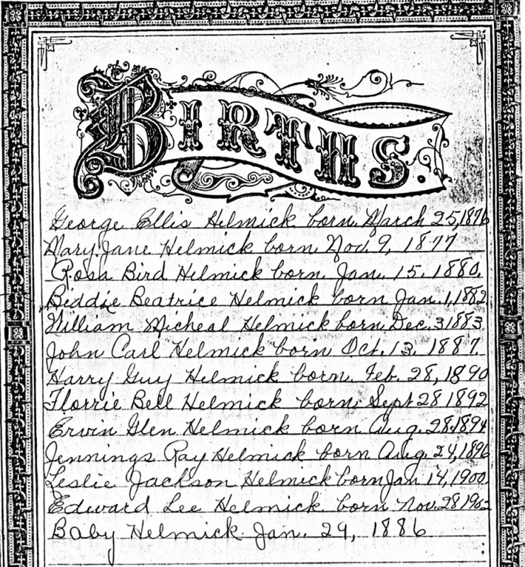 Helmick Births 1876-1902