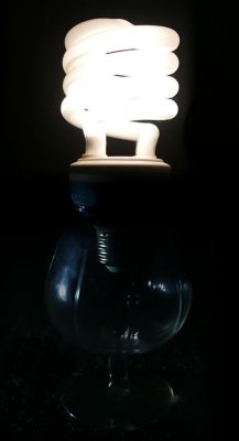 Fluorescent bulb in a brandy glass