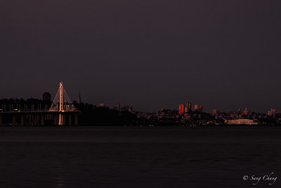 Bay Bridge and SF at dawn.