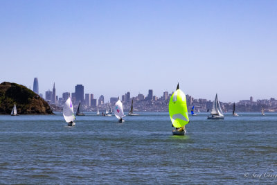 a view from a boat to Angel Island