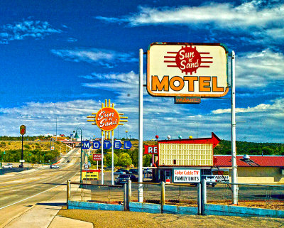 The Sun and Sand Motel sits alongside Route 66.