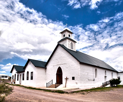 I found this very  nice white church in the ghost town of Shafter, TX