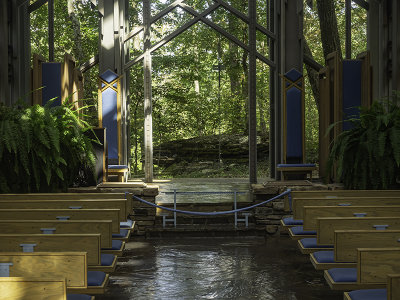 Altar area and back windows of chapel