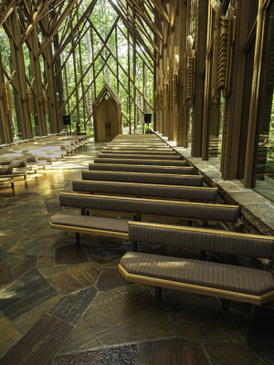 Pews from front of chapel