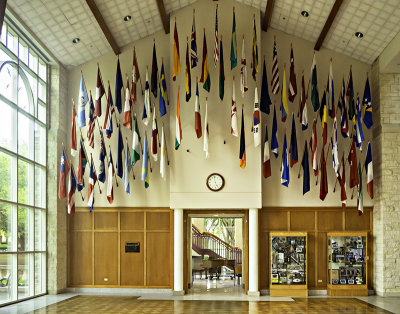 A flag display in the student center