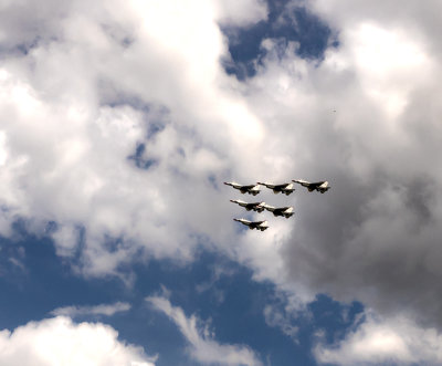 Air Force Thunderbird fly over Austin, Texas