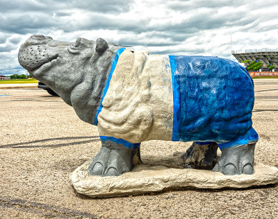 Blue and White Hippo. (Also on the HS grounds)