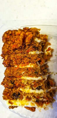 Someone got my carrot cake before I did. I need to put a lock on the refrigerator. (2/6.)