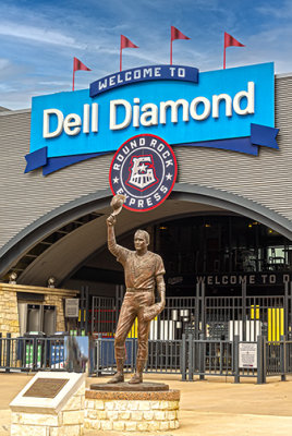 Hall of Fame Pitcher Nolan Ryan in front of Dell Diamond, Home of the Round Rock Express, AAA affiliate of the Texas Rangers