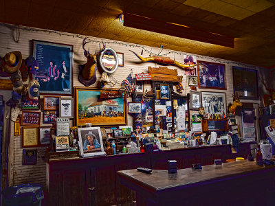 Behind the bar at the Cele General Store, Cele, TX (3/20)