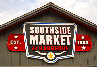 Southside Market sign in the Hutto Coop, Hutto Texas (4/2)