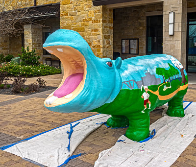 The Hippo Mayor ensconced in front of The Hutto City Hall.
