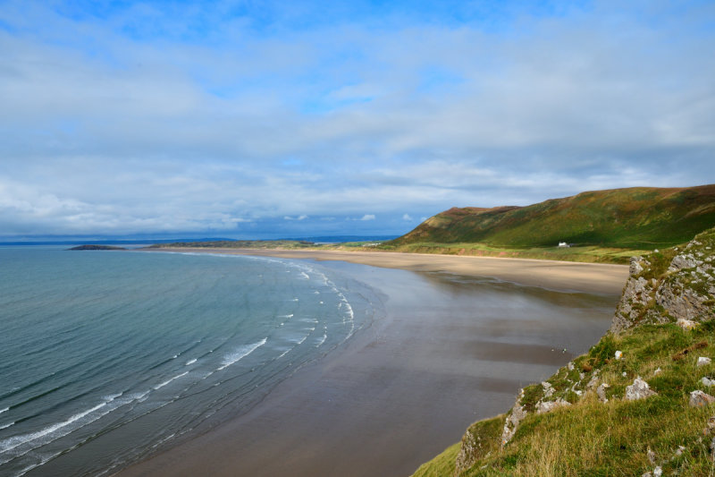 Wide view of Rhossili Bay.
