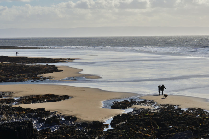 Walking the dog at a blustery Porthcawl.