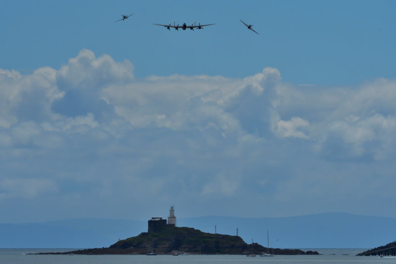 BBMF split perfectly over the Mumbles Head Lighthouse.
