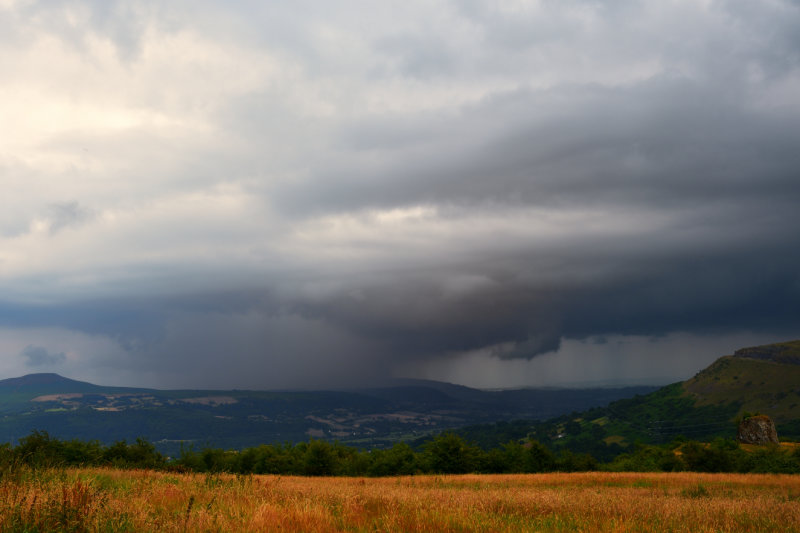 Heavy rain over Abergavenny.