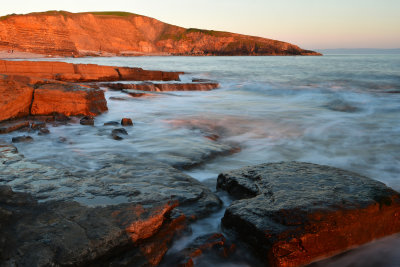 Dunraven Bay, high tide July 2021.