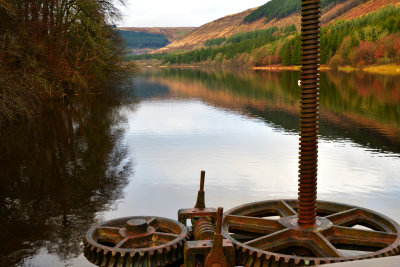 Exposed sluice valves Pentwyn Reservoir, Brecon Beacons.